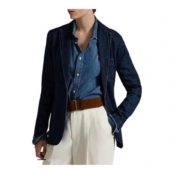 🕶️ Polo Ralph Lauren Cotton Denim Single-Breasted Blazer – Size 4 – NWT 🕶️ - Picture 2 of 12